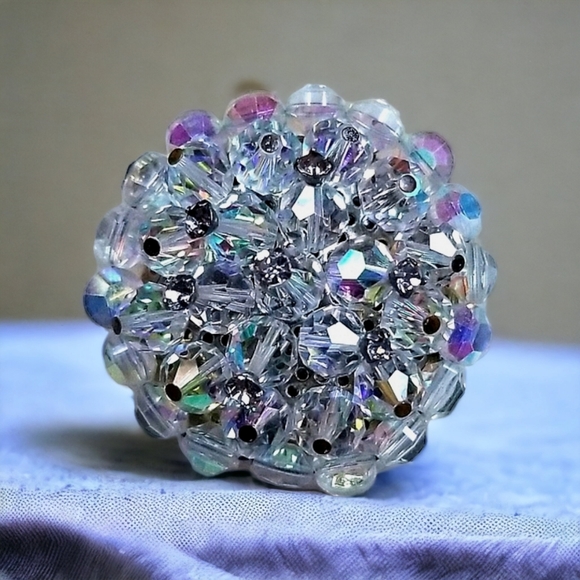 Vintage Jewelry - Vintage 1950s Mid Century Aurora Borealis Crystal Cluster Brooch Pin